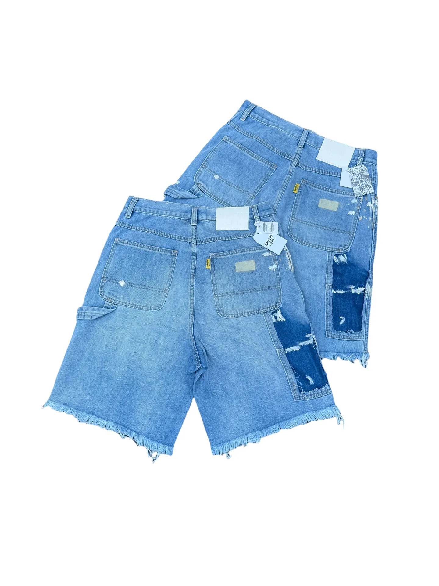 P200💰GD098 GALLERY DEPT splashing ink and paint destroying the edges, retro washed and distressed high street logging workwear denim shorts Workmanship: original accessories Customized original Logo buttons YKK zippers 6 complete labels Original hang tag Color: blue Size: S-XXL (28 30 32 34 36)